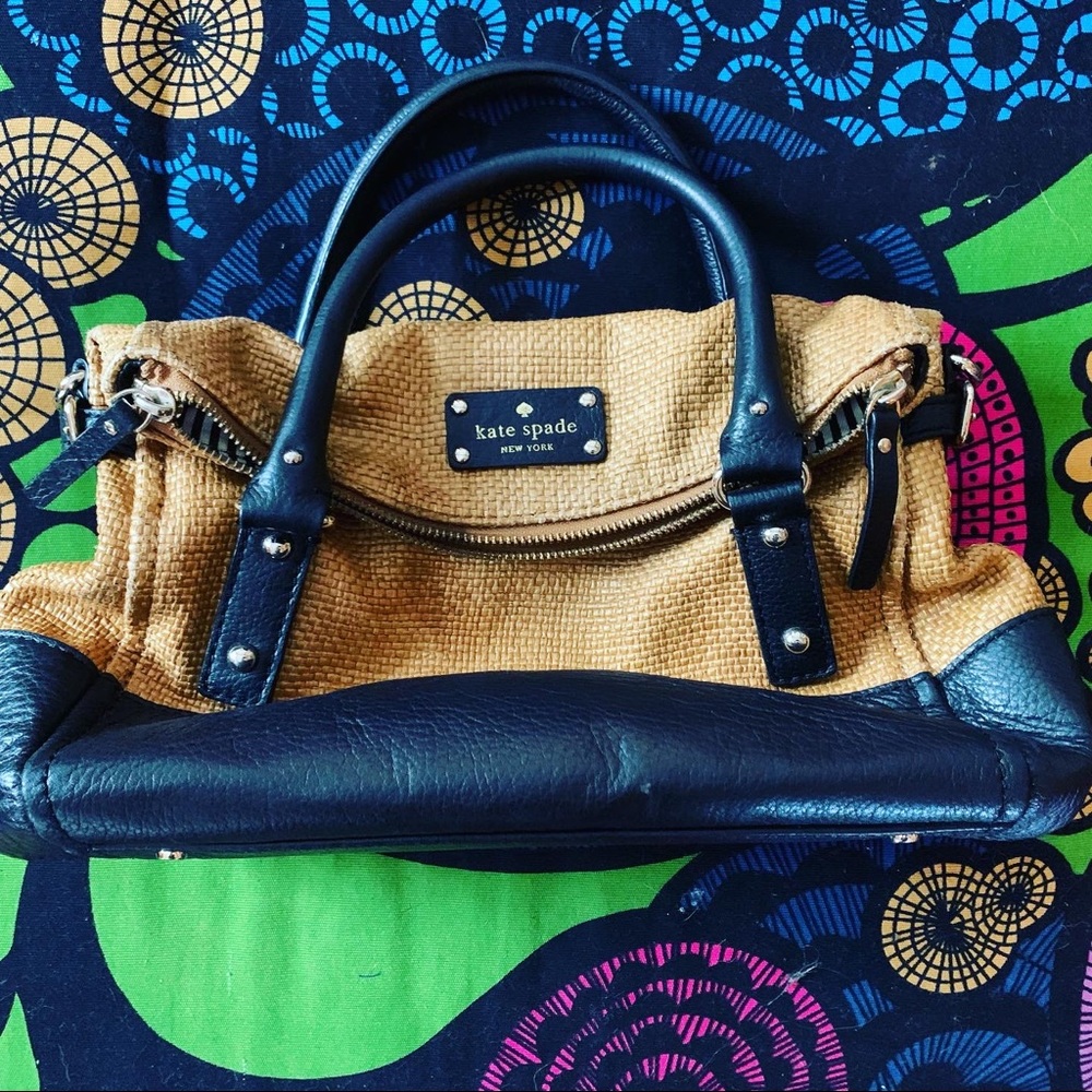 🔥EUC Kate Spade Woven tan and black Bag Purse Hand Bag excellent - Picture 1 of 9